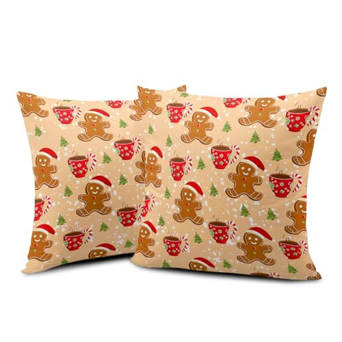 Wnoesat Cute Gingerbread 20x20 Pillow Covers Set of 2 Christmas Cookies Candy Cane Hot Cocoa Pillows Cases Xmas Holiday Outdoor Orange Decorative Pillowcases for Sofa Chair Patio Bed Couch | Amazon (US)