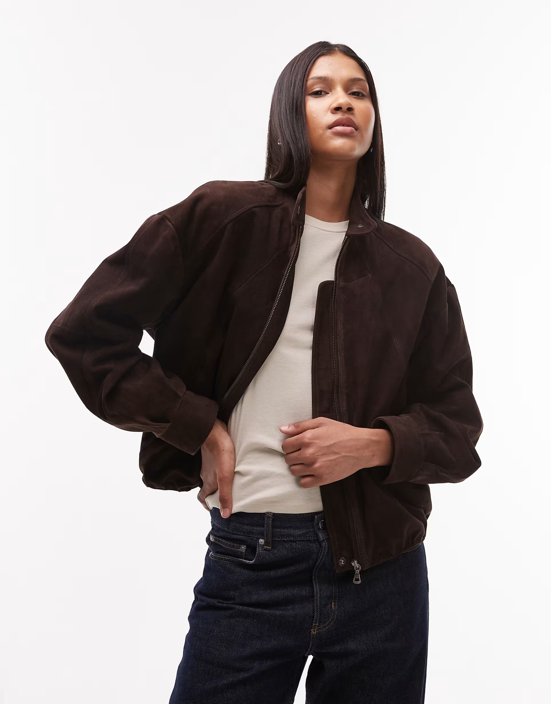 Urbancode genuine suede bomber in bitter chocolate | ASOS | ASOS (Global)