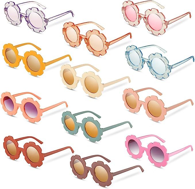 12 Pairs Kids Round Flower Sunglasses Flower Shaped Sunglasses Cute Outdoor Sunglasses Eyewear fo... | Amazon (US)