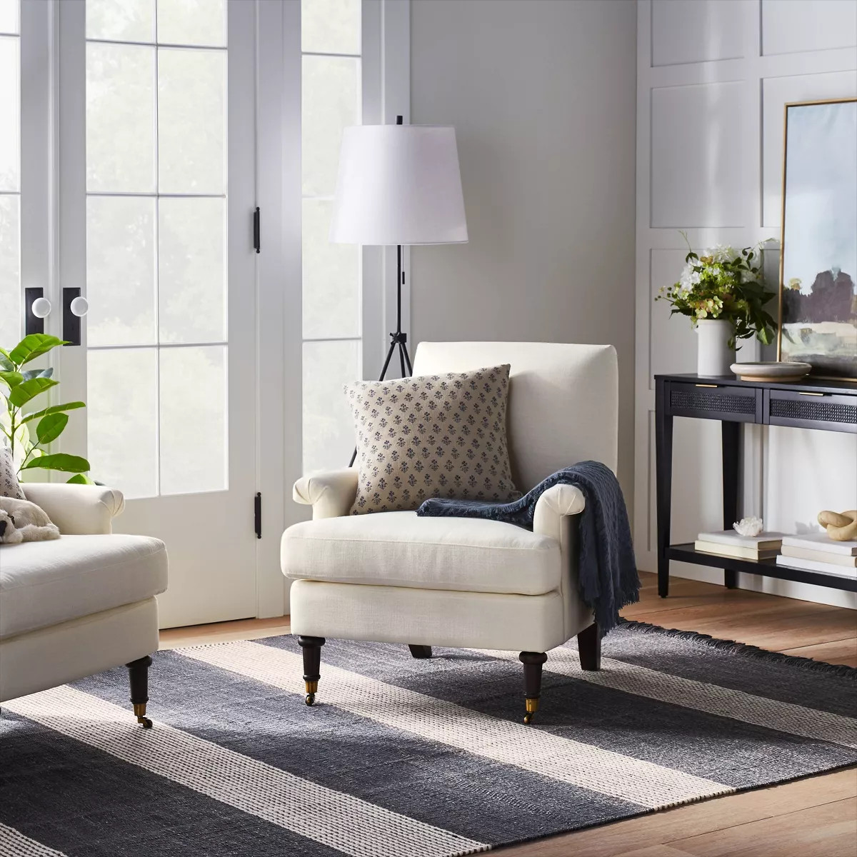 Mercer Rolled Upholstered Armchair with Casters Cream - Threshold™ designed with Studio McGee | Target