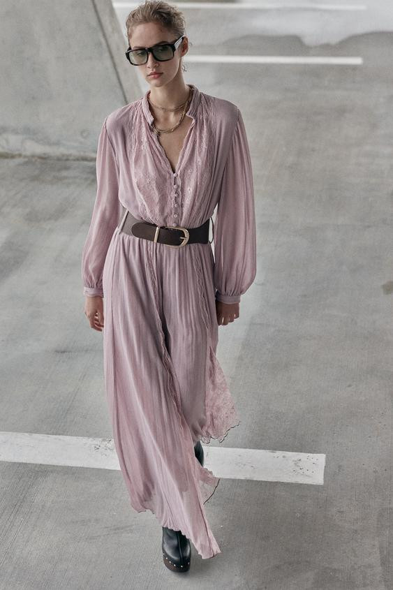 BELTED COMBINATION MIDI DRESS | Zara US