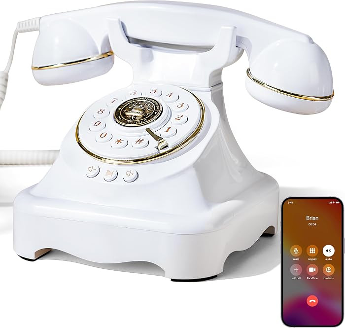 Teléfono fijo Bluetooth, teléfono giratorio retro con altavoz, reproducción de música, asiste... | Amazon (US)