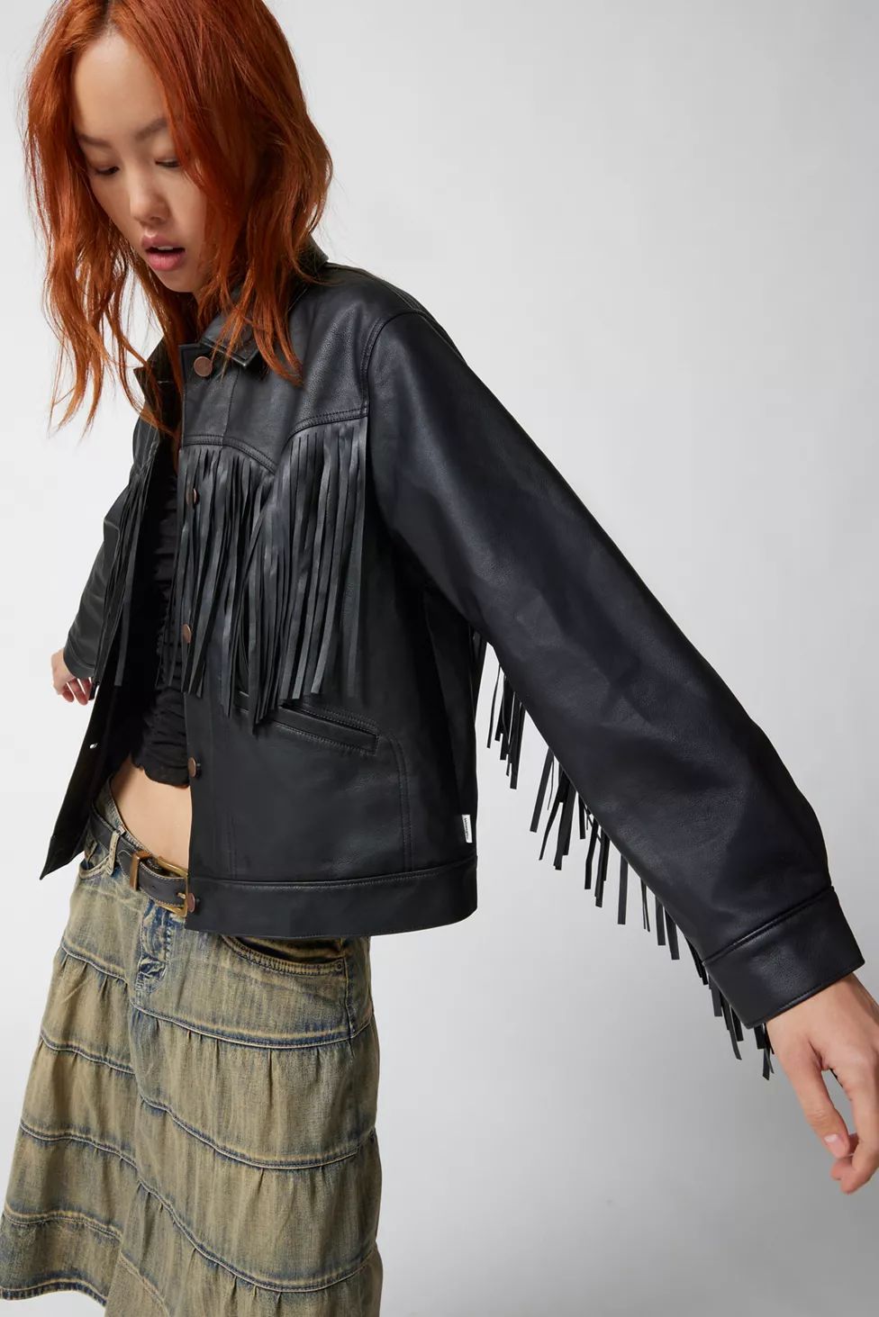 Wrangler Faux Leather Fringe Jacket | Urban Outfitters (US and RoW)