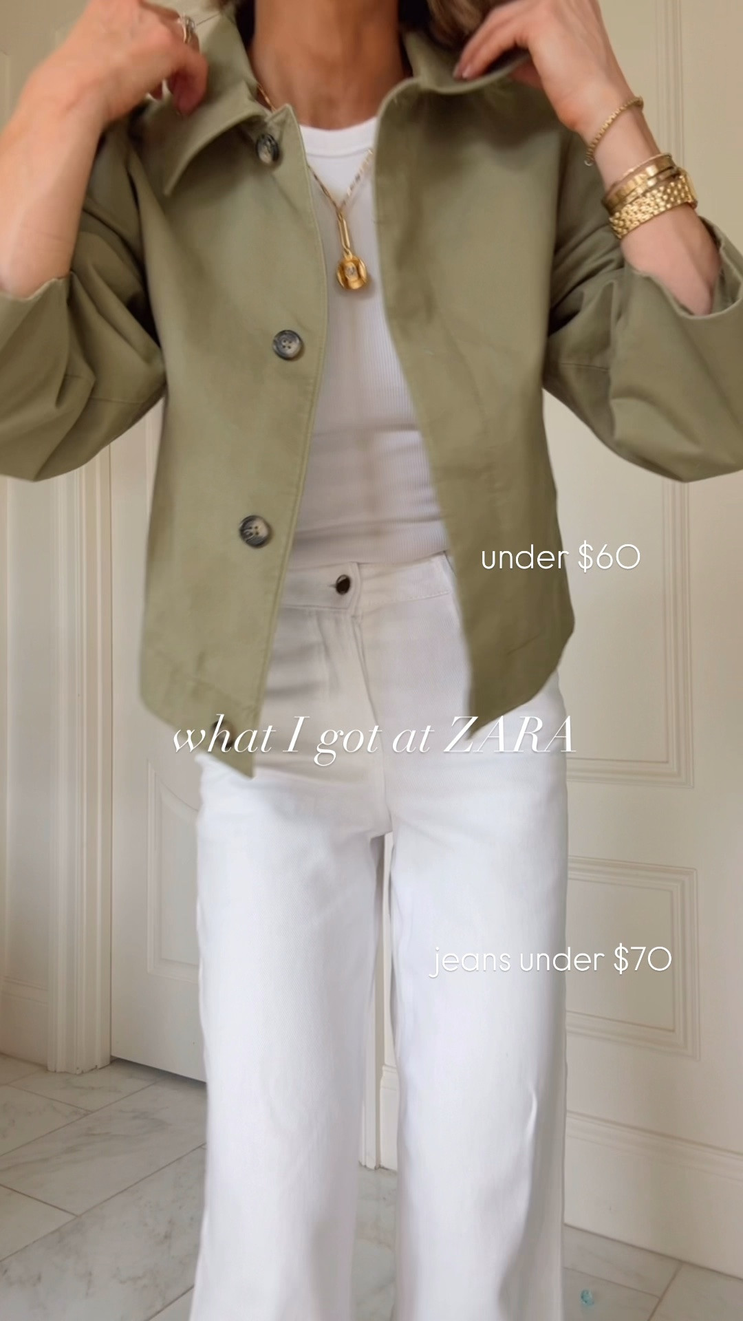 I'm wearing size small in my jacket and size 0/25 in my jeans