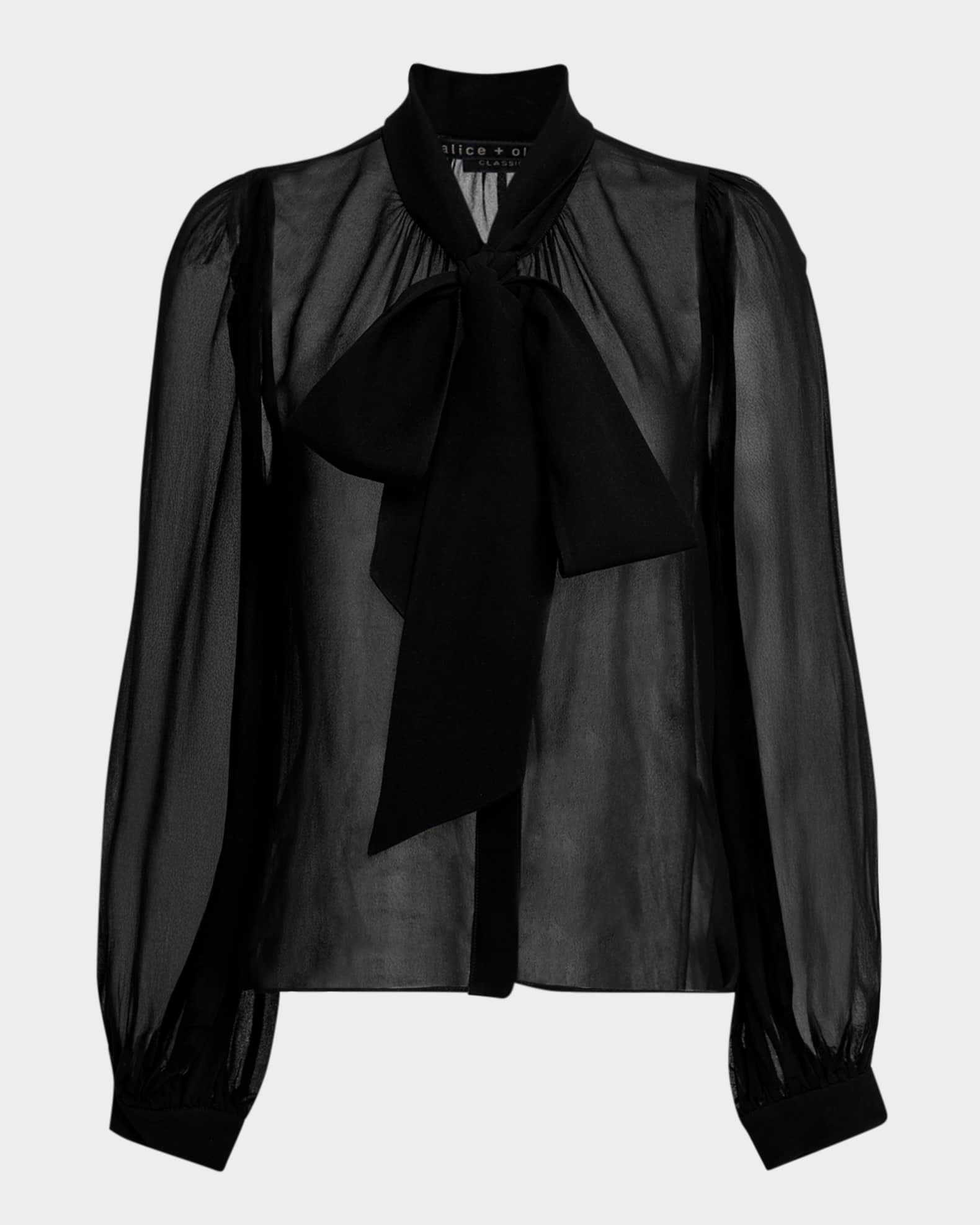 Brentley Tie-Neck Sheer Blouse | Neiman Marcus