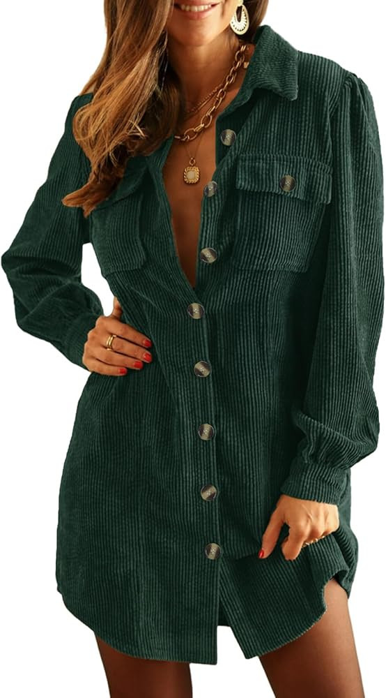 Alaster Queen Women's Corduroy Long Sleeve Short Dresses Fall Winter Button Down Work Tunic Dress... | Amazon (US)