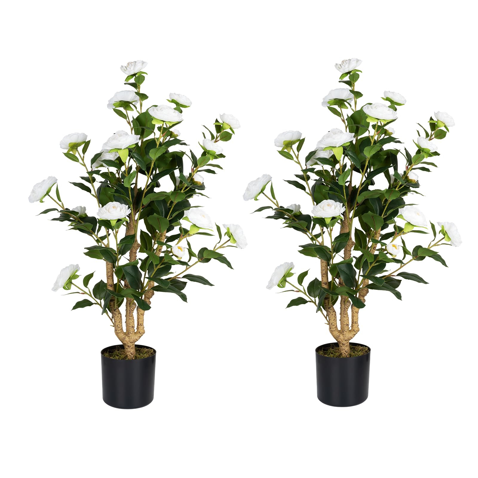 Artificial Camellia Tree 2 Pack, 38’’ Faux Camellia Plant in Pot with White Flowers, Greenery Potted Plant for Indoor Outdoor Office Home Porch Decor, White | Amazon (US)