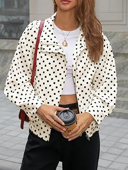 Tankaneo Womens Zip Up Cropped Jackets Polka Dot Oversized Jackets Spring Lightweight Trendy Casu... | Amazon (US)