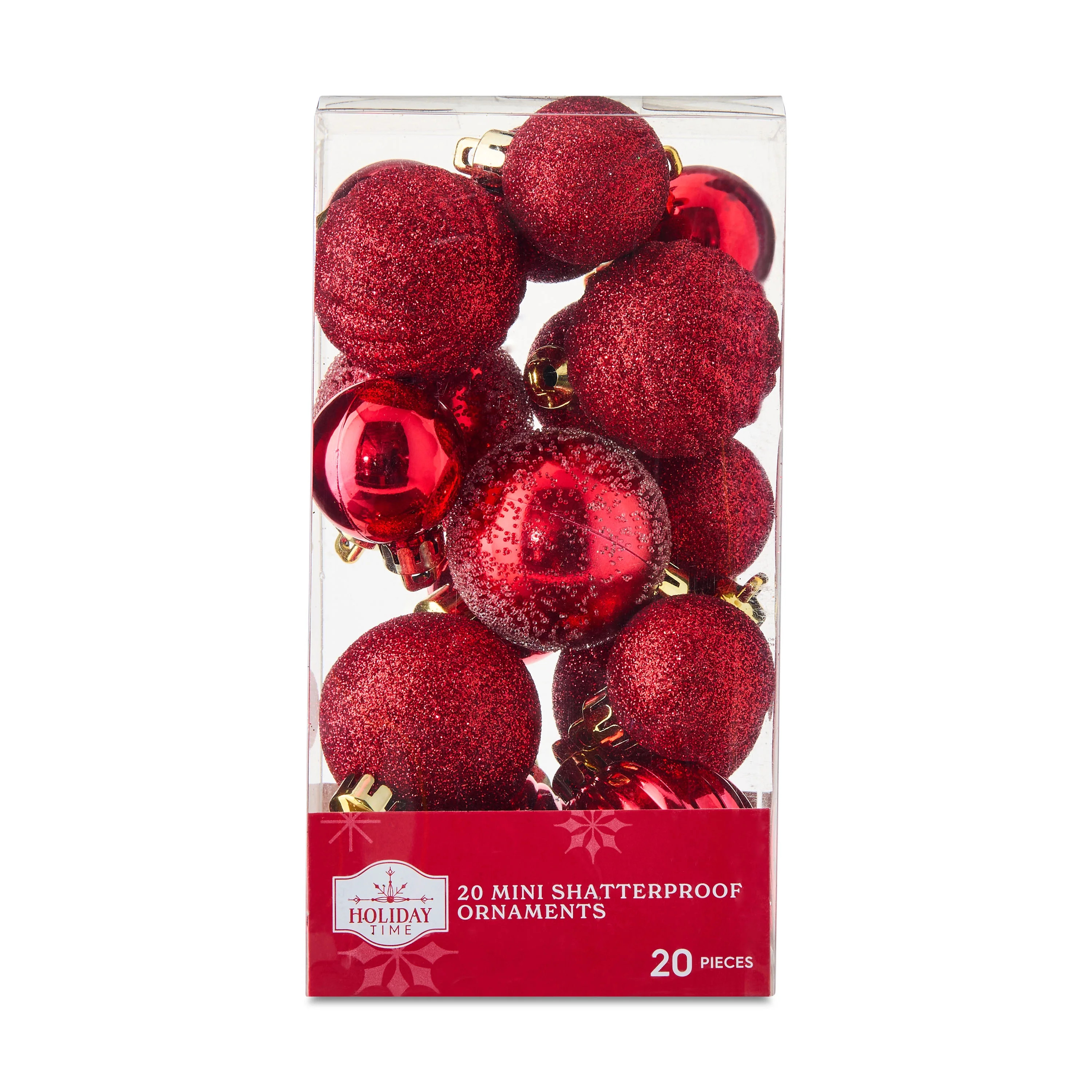 Mini Red Multi-Textured Shatterproof Christmas Ornaments, 20 Count, by Holiday Time | Walmart (US)