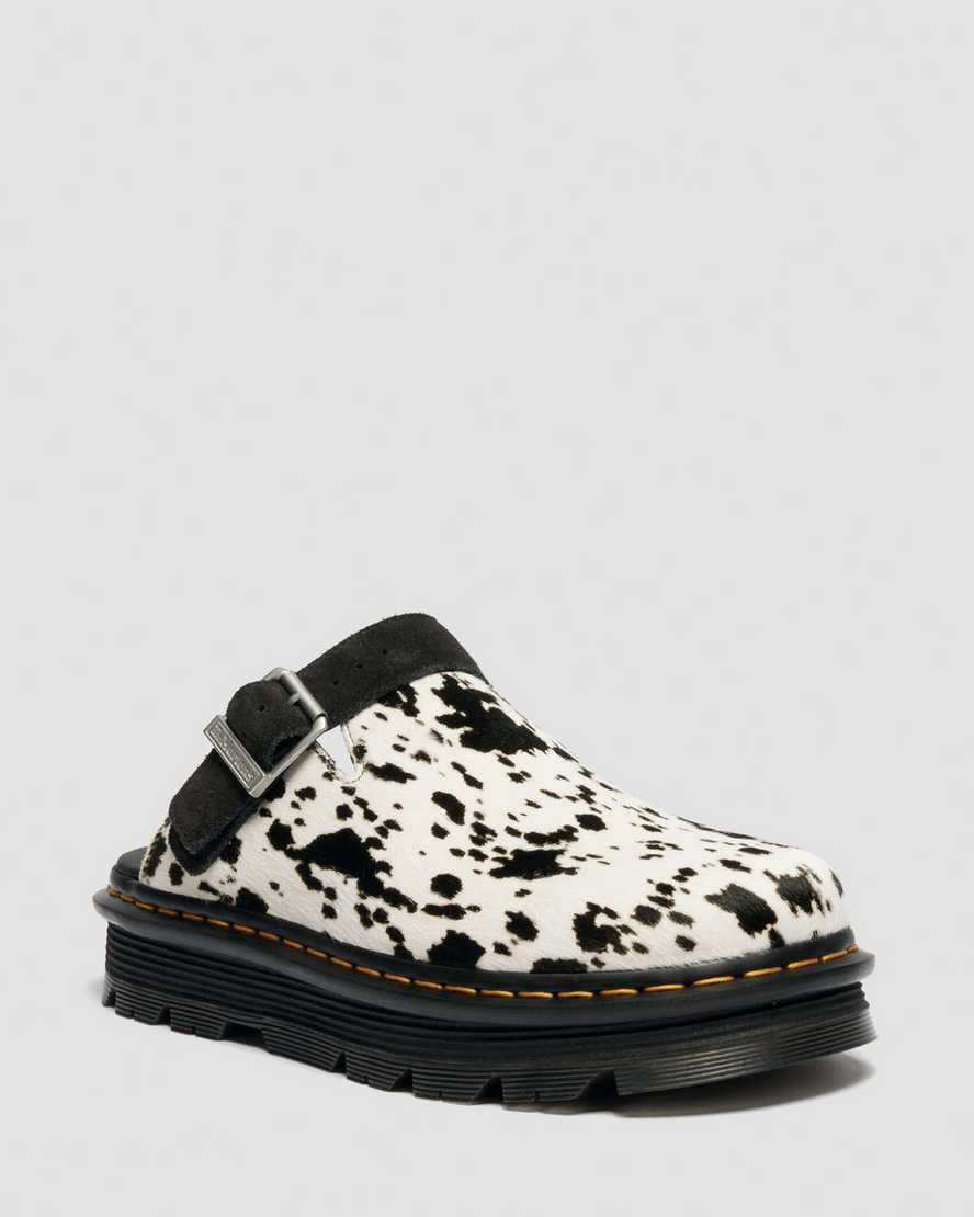 Zebzag Dalmatian Hair On Leather Platform Mules | Dr. Martens