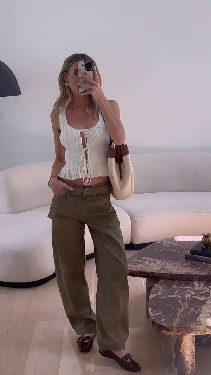 today's outfit featuring these cute belted barrel pants from abercrombie! they are so comfortable and love them paired with this ruched tie top! 🤍 it is however out of stock in white, so sharing it in the 2 other colors it comes in & similar. 

 

#LTKStyleTip #LTKShoeCrush #LTKItBag