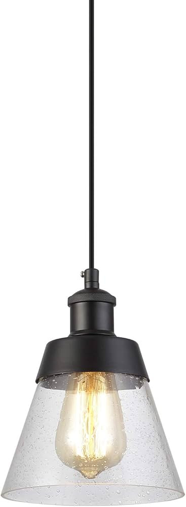 Industrial Glass Pendant Light with Handblown Clear Seeded Glass Shade, One-Light Adjustable Rust... | Amazon (US)