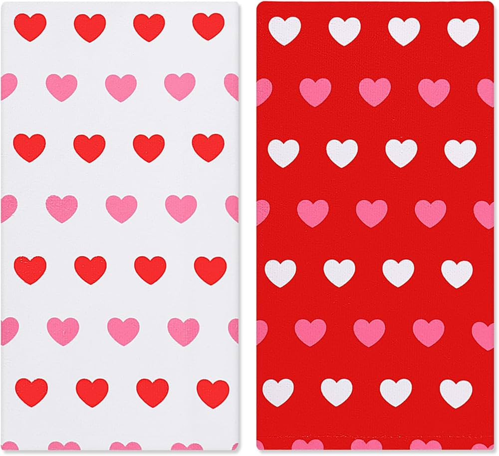 2Pcs Valentine's Day Hand Towels Romantic Love Heart Cotton Bathroom Towel Red White Dish Towel f... | Amazon (US)