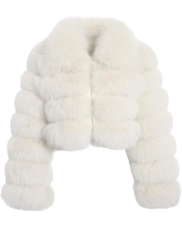 loveimgs Women Fluffy Faux Fur Coat Cropped Jacket Puffer Jacket Zip Up Winter Warm Fuzzy Teddy J... | Amazon (US)