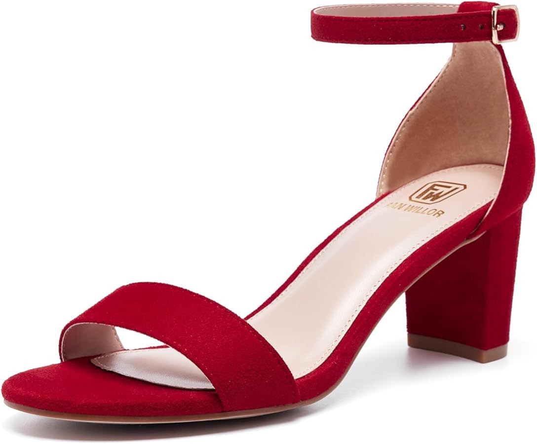 Women Open Toe Low Chunky Short Heels Ankle Strap Block Heel Sandals Party Dress Wedding Pump Sho... | Amazon (US)