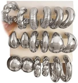 IFKM 24 Pairs Gold Hoop Earrings Set for Women Hypoallergenic Chunky Chain Twisted Open Hoops Dan... | Amazon (US)