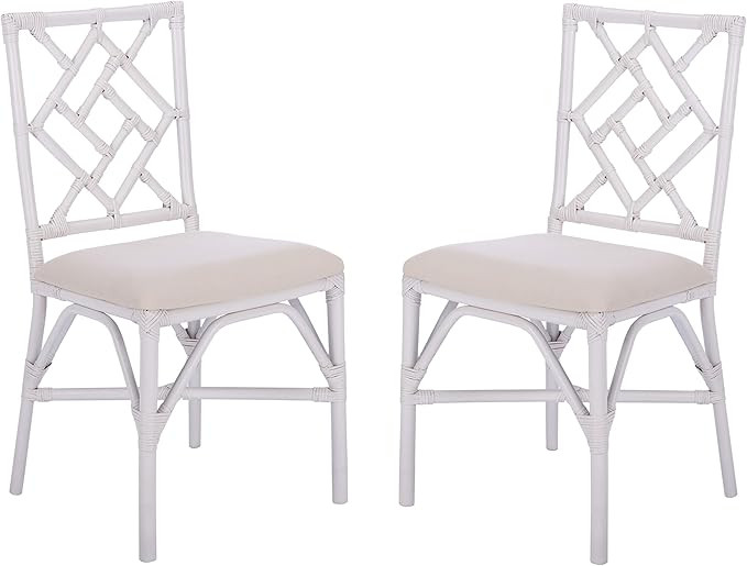 Safavieh Home Bhumi Coastal White Rattan Cushion (Set of 2) Accent Chair | Amazon (US)