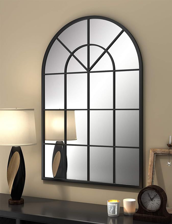 Metal Arched Window Mirror 32" X 48" Black Large Windowpane Arched Wall Mirror for Wall Decor | Amazon (US)