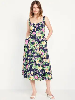 Fit & Flare Linen-Blend Midi Dress for Women | Old Navy (US)
