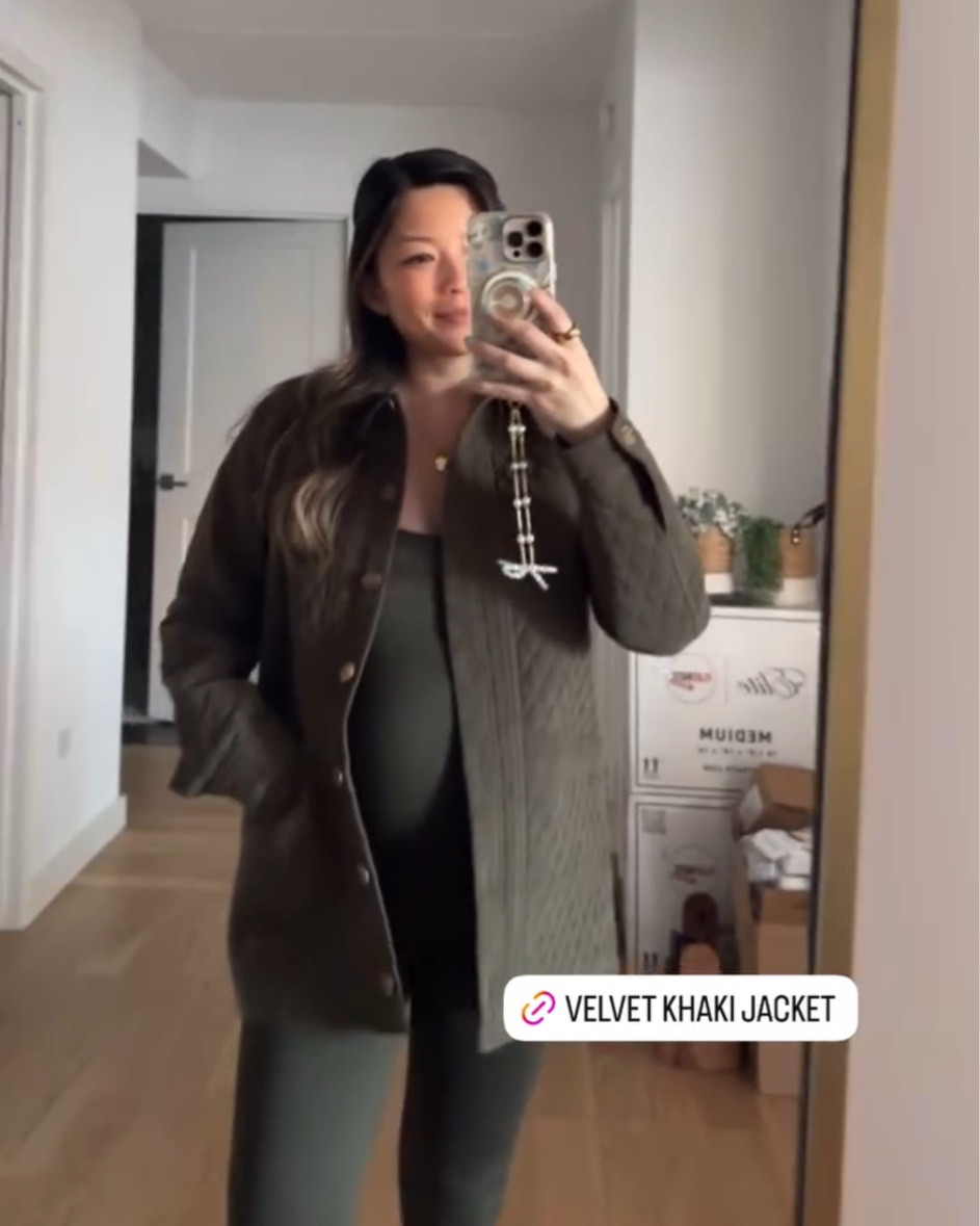 Maternity unitard and quilt jacket 

#LTKStyleTip #LTKBump