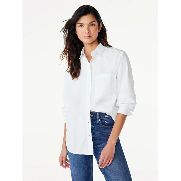 Free Assembly Women's Boxy Tunic Shirt with Long Sleeves, Size XS-XXXL | Walmart (US)
