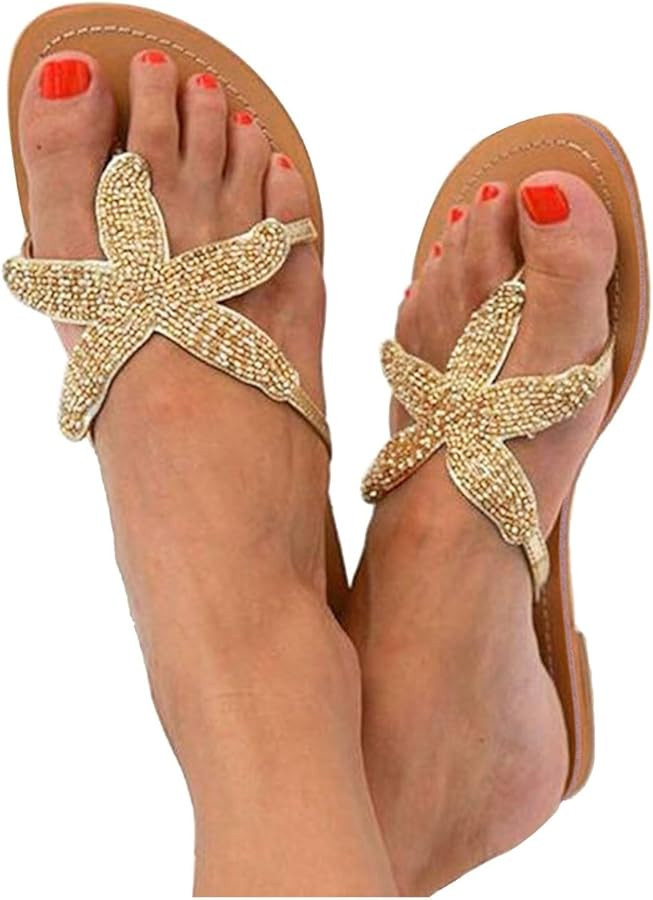Beach Sandals for Woman, Cute Starfish Sandals Beach Slides for Women Dressy Flip Flops Open Toe ... | Amazon (US)