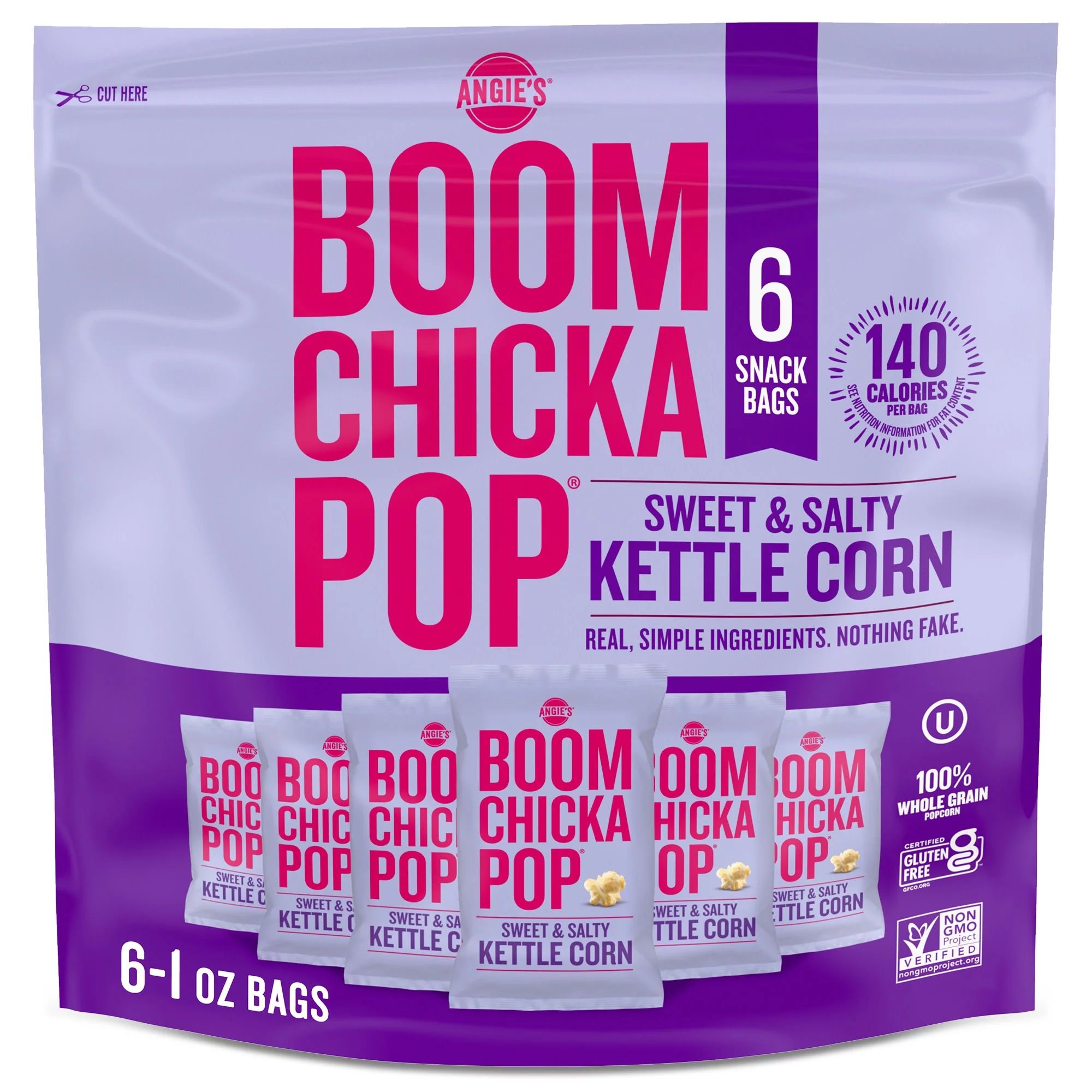 Angie's BOOMCHICKAPOP Sweet & Salty Kettle Corn, 1 oz Pre-Popped Popcorn Bags, 6 Count | Walmart (US)