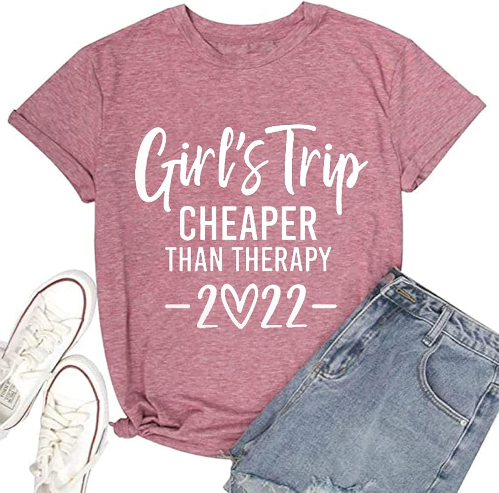 TOWNOWN Girls Trip Cheaper Than Therapy 2022 Tshirt Women Funny Letter Print Graphic Shirt Summer Va | Amazon (US)