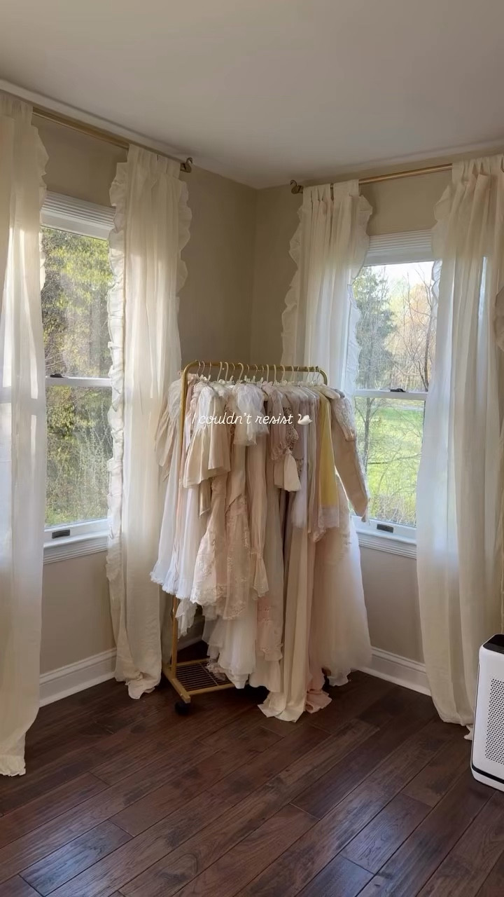 Whimsy swam gold curtain rod + shabby chic ruffle curtains ✨💫🫶🏼 

#LTKHome #LTKSaleAlert #LTKTall