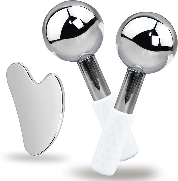 THLHKD Ice Globes for Face & Gua Sha Set, 360 Rotating Unbreakable Steel Cooling Roller Tool and ... | Amazon (US)