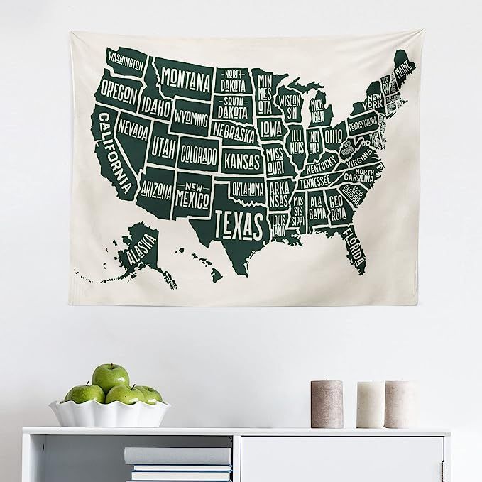 Lunarable USA Tapestry, Black and White Style United States of America Map with Written State Nam... | Amazon (US)