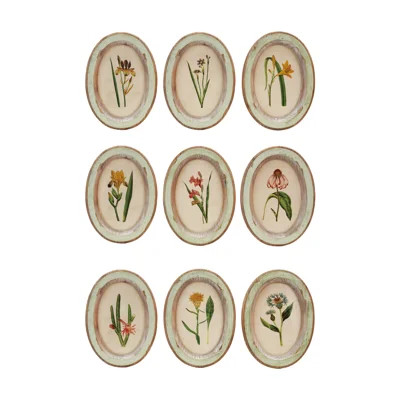 9-Piece Wood Framed Glass Wall Decor with Flower | Wayfair North America