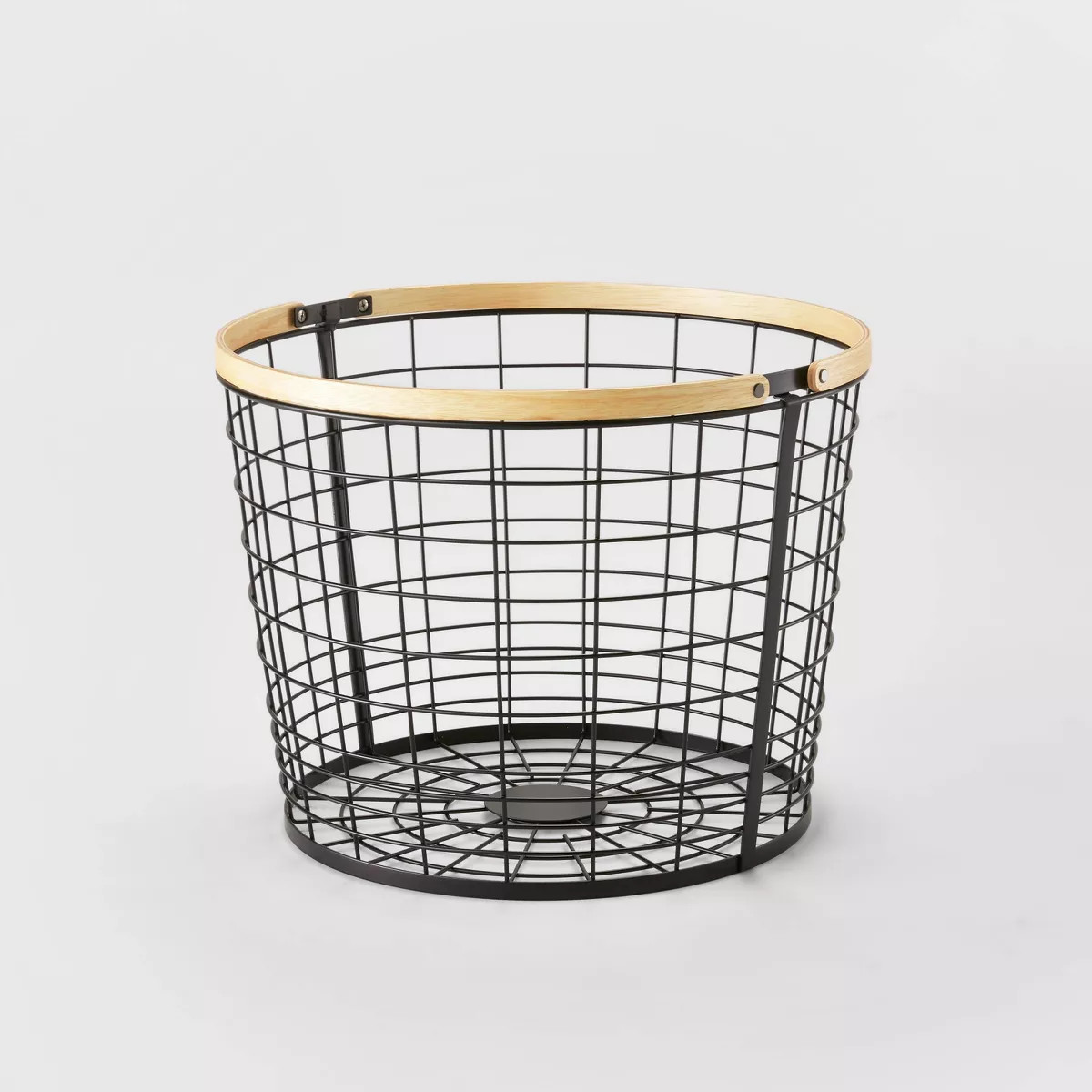 Round Black Wire with Natural Wood Handles Floor Basket - Brightroom™ | Target