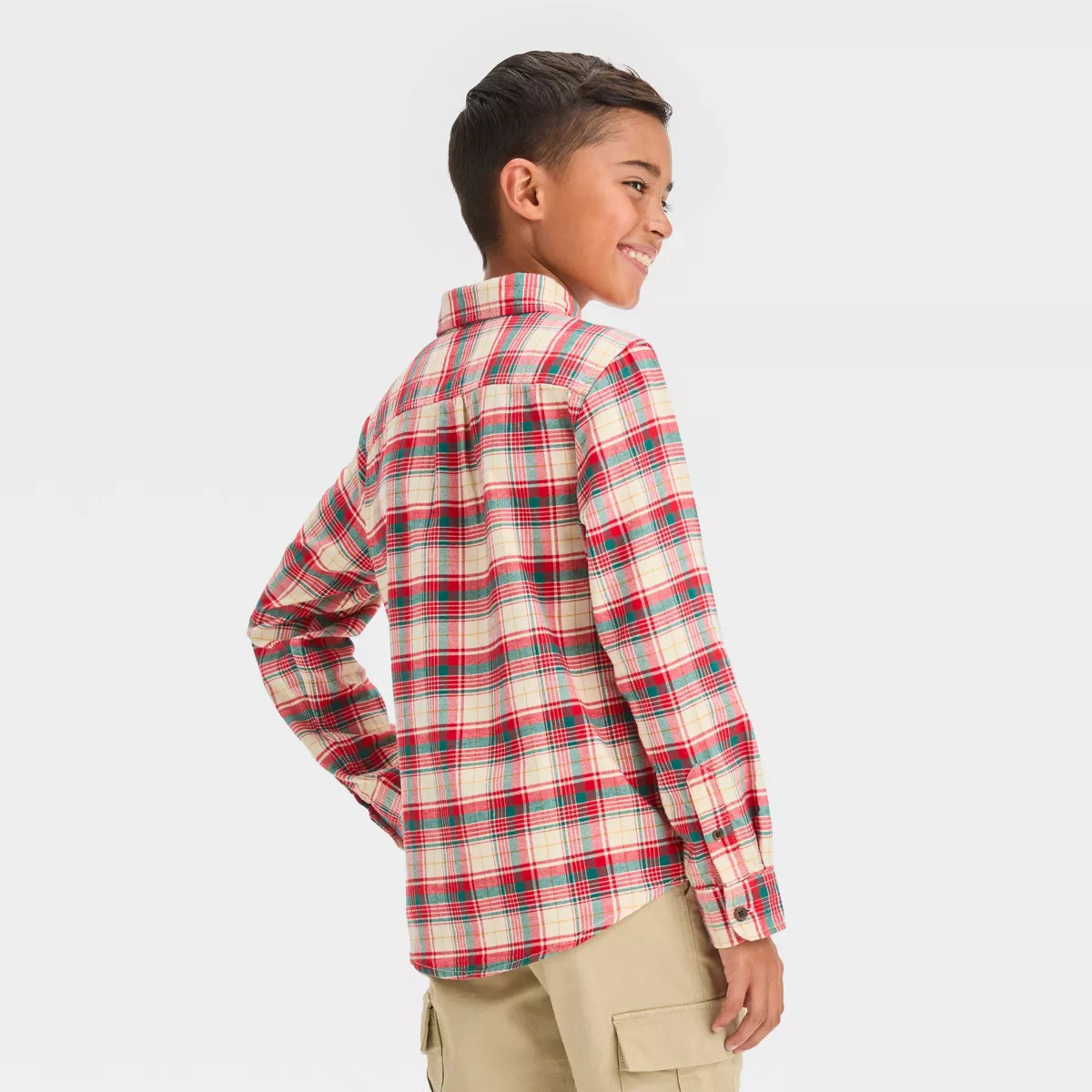 Boys' Long Sleeve Plaid Flannel Button-Down Shirt - Cat & Jack™ | Target