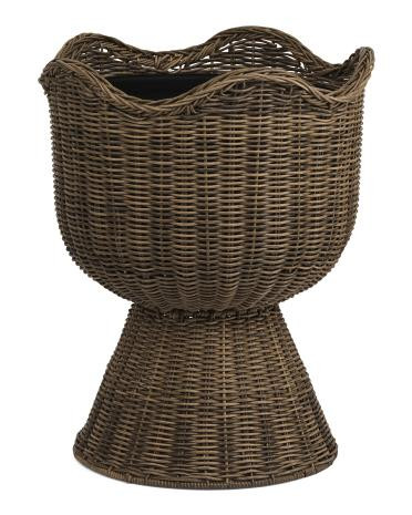 15x19 woven scalloped outdoor pedestal planter | TJ Maxx