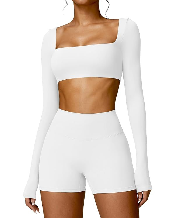 YEOREO Kyla Women Crop Top Long Sleeve Padded Sports Low Medium Impact Yoga Shirt Workout | Amazon (US)