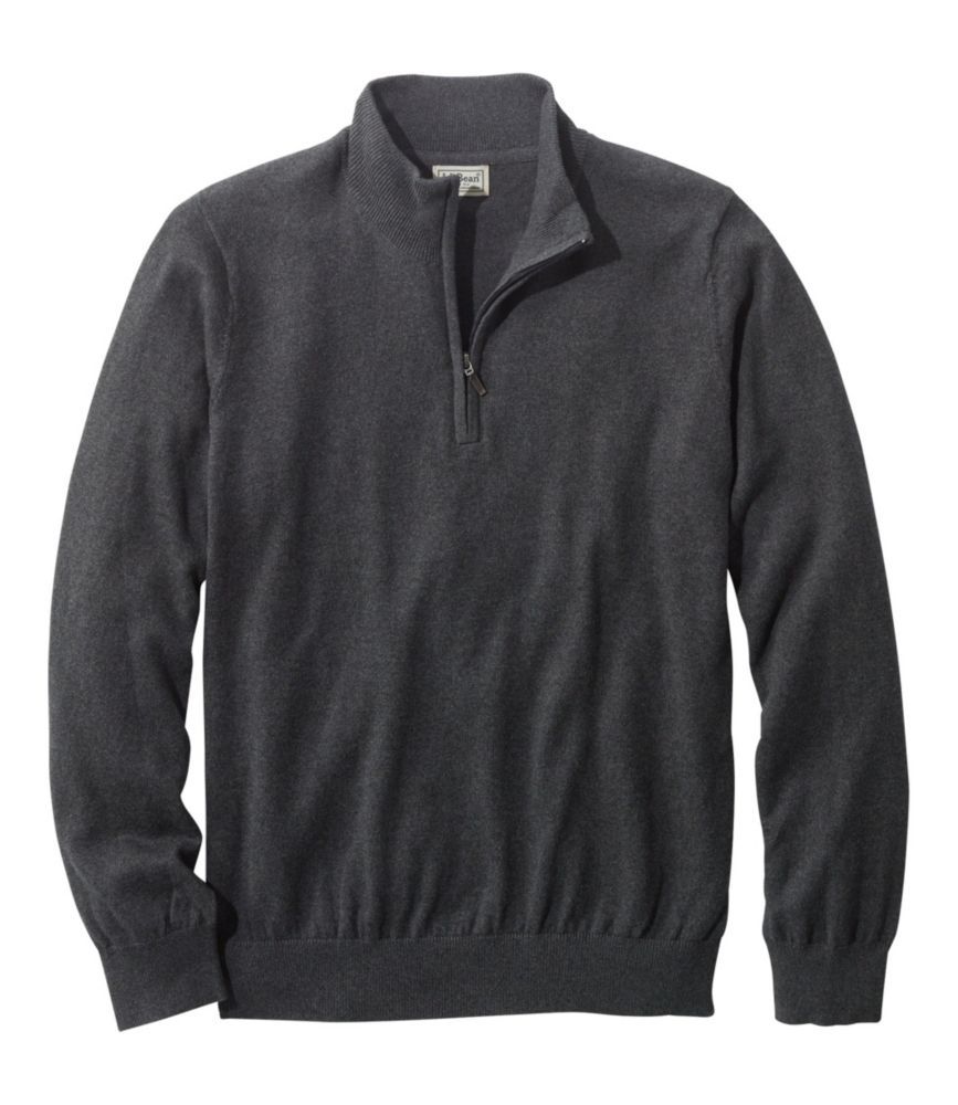 Men's Cotton/Cashmere Sweater, Quarter-Zip Charcoal Heather Medium, Cotton Blend L.L.Bean | L.L. Bean