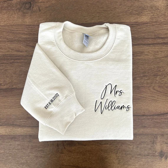 Custom Mrs. Embroidered Sweatshirt Date on Sleeve - Etsy | Etsy (US)