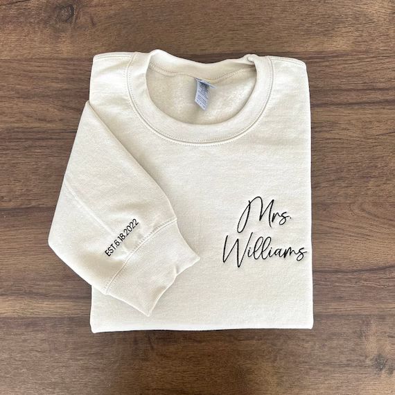 Custom Mrs. Embroidered Sweatshirt Date on Sleeve - Etsy | Etsy (US)