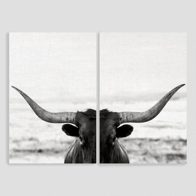 Longhorn Stare Diptych Canvas Wall Art 2 Piece | World Market