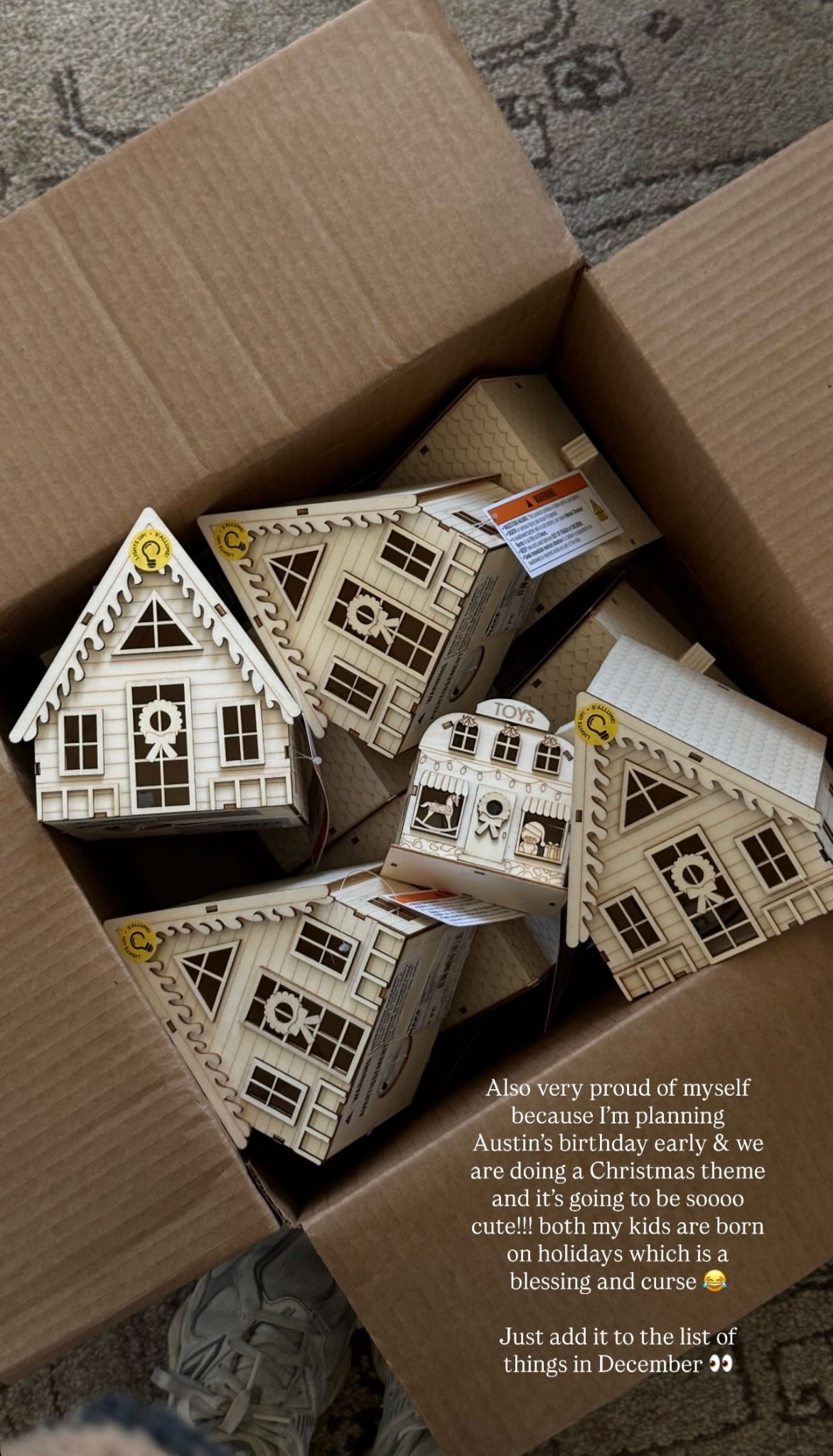 wooden LED gingerbread houses for Austin’s Christmas themed birthday party!