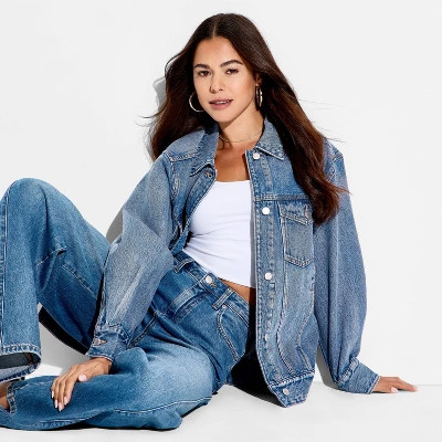 Women's Denim Oversized Trucker Jacket - Wild Fable™ Medium Wash | Target