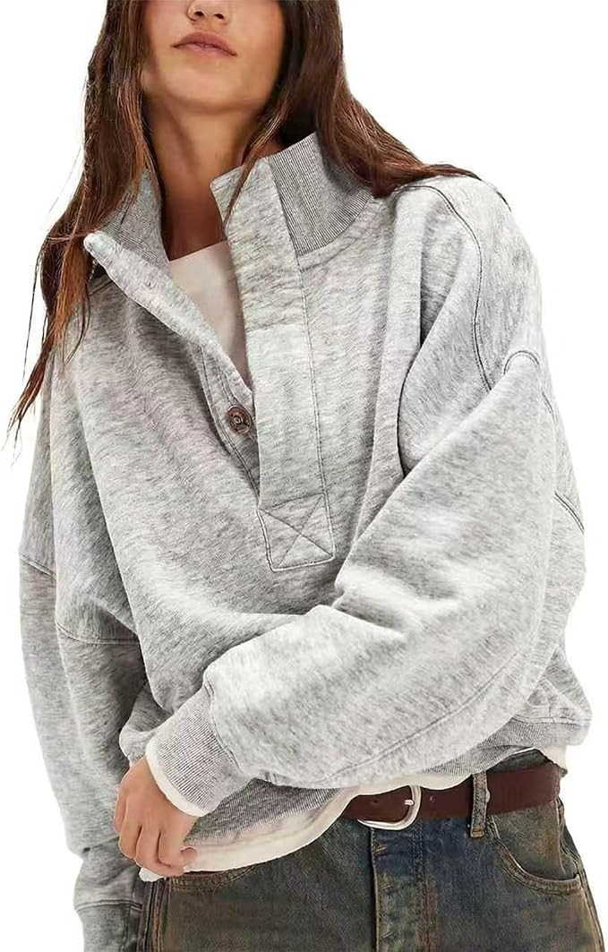 Gnveub Sweatshirt for Women Oversized Henley Neck Long Sleeve Button Pullover Tops Trendy Outfits... | Amazon (US)