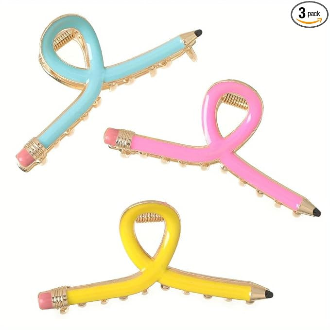 3Pcs Pencil Hair Clips for Women Teacher Hair Clips for Thick & Thin Hairs Pencil Claw Clip Teach... | Amazon (US)