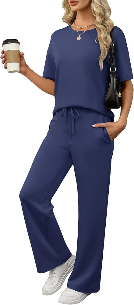ANRABESS Women's Lounge Sets 2 Piece Outfits 2026 Summer Casual Short Sleeve Sweatsuits Matching ... | Amazon (US)