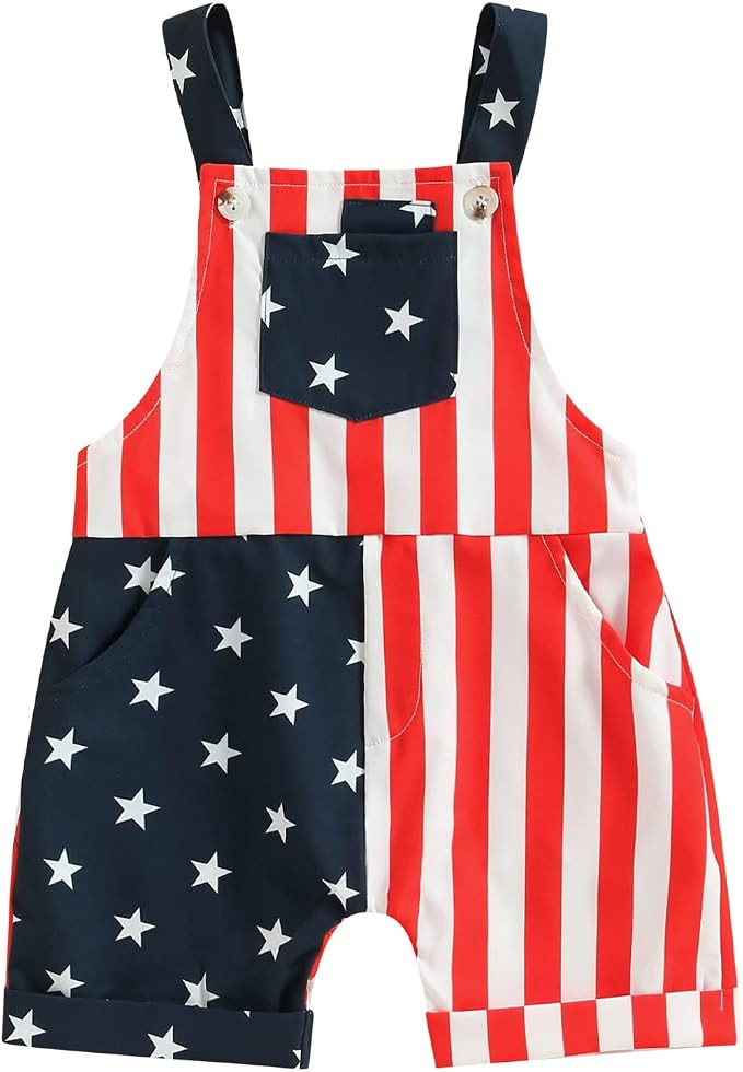 URMARK Toddler Baby Boy Girl 4th of July Outfit Suspenders Overalls American Flag Jumpsuit Shorts... | Amazon (US)