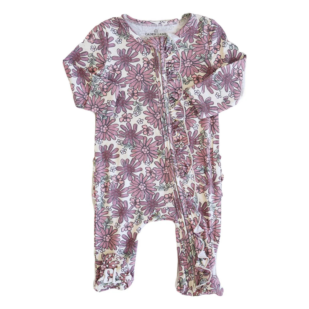 Maya's Moody Floral Ruffle Zipper Footie | Caden Lane