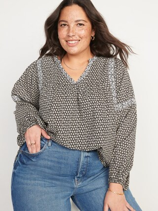 Long-Sleeve Printed Poet Swing Blouse for Women | Old Navy (US)