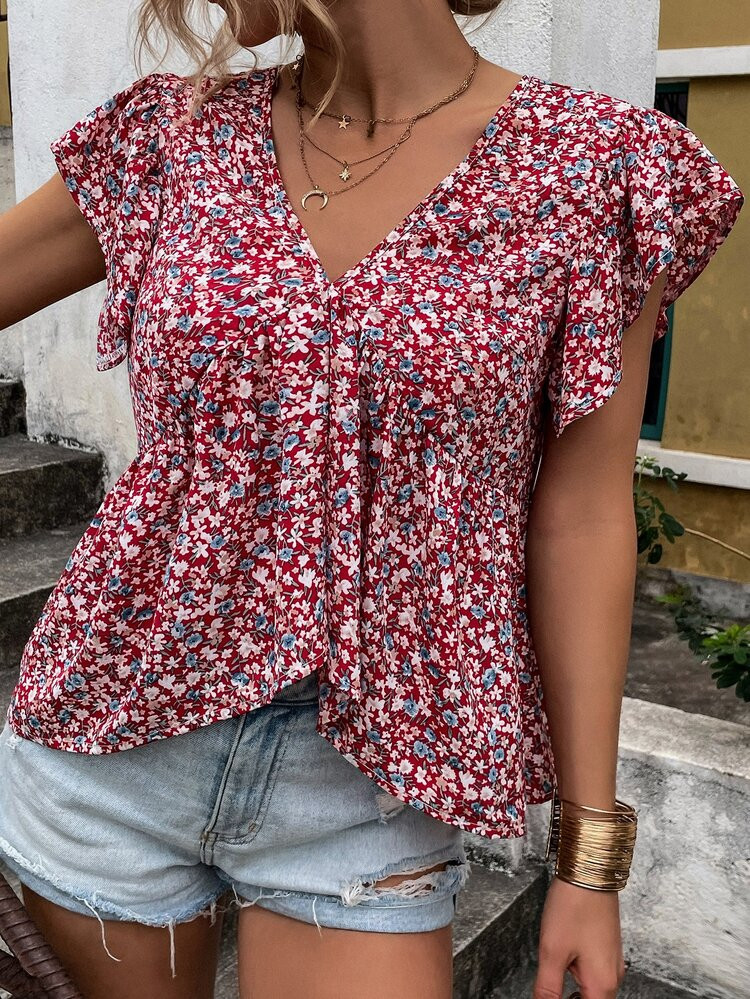 Ditsy Floral Peplum Blouse | SHEIN