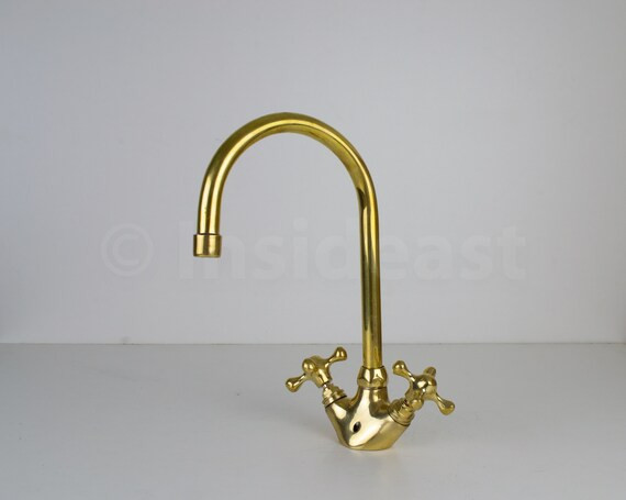Gooseneck Bathroom Solid Brass Faucet Unlacquered Brass | Etsy | Etsy (US)
